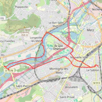 Itinéraire Metz-Sablon - Longeville - Moulins - Montigny, distance, dénivelé, altitude, carte, profil, trace GPS