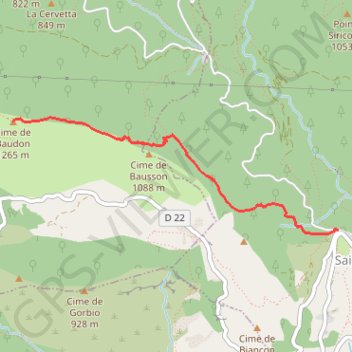 Itinéraire Cime de Baudon depuis Sainte-Agnès, distance, dénivelé, altitude, carte, profil, trace GPS