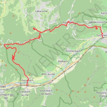 Itinéraire Gunsbach - Turckheim, distance, dénivelé, altitude, carte, profil, trace GPS