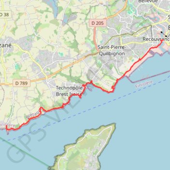 Itinéraire Sentier littoral de Plouzané à Brest, distance, dénivelé, altitude, carte, profil, trace GPS