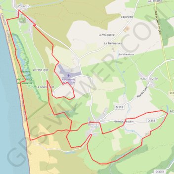Itinéraire Biville - Vauville, distance, dénivelé, altitude, carte, profil, trace GPS