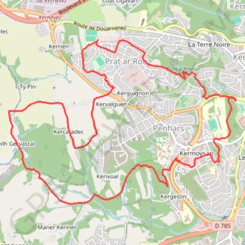 Itinéraire Les Vallées de Penhars, distance, dénivelé, altitude, carte, profil, trace GPS