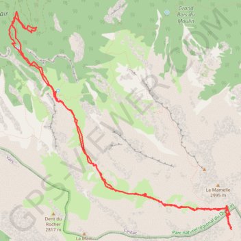 Itinéraire Col de la Colette Verte - Ceillac (05), distance, dénivelé, altitude, carte, profil, trace GPS