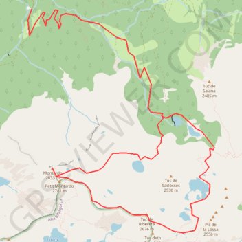 Itinéraire Tuc de Ribereta et Montardo par les lacs de Ribereta et de Saslòsses, distance, dénivelé, altitude, carte, profil, trace GPS
