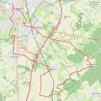 Itinéraire Alençon, Champfleur, Saint-Rigomer-des-Bois, Alençon, distance, dénivelé, altitude, carte, profil, trace GPS