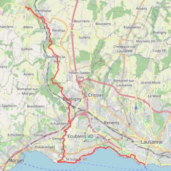 Itinéraire vfs04-da-cossonay-a-lausanne, distance, dénivelé, altitude, carte, profil, trace GPS