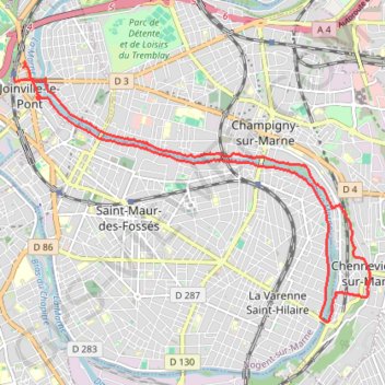 Itinéraire De Joinville-Le Pont à Chennevières, distance, dénivelé, altitude, carte, profil, trace GPS