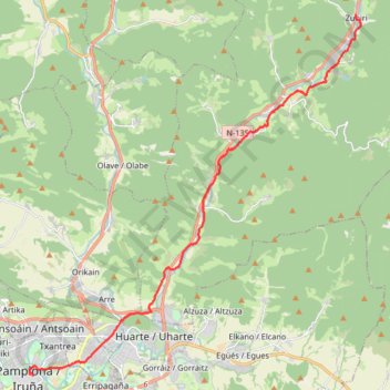 Itinéraire Compostelle Zubiri - Pampelune (Pamplona), distance, dénivelé, altitude, carte, profil, trace GPS