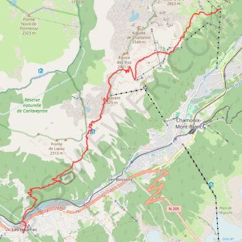 Itinéraire TMB - 7 - La Flégère - Les Houches, distance, dénivelé, altitude, carte, profil, trace GPS