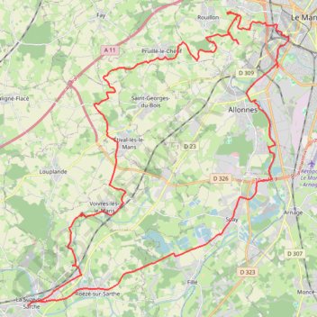 Itinéraire Parcours sarthe la suze rouillon le mans allonnes spay, distance, dénivelé, altitude, carte, profil, trace GPS
