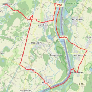Itinéraire 6. Rhine loop, distance, dénivelé, altitude, carte, profil, trace GPS