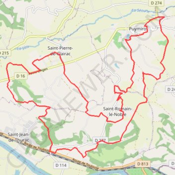 Itinéraire Saint-Romain-le-Noble / Saint-Pierre-de-Clairac / Puymirol, distance, dénivelé, altitude, carte, profil, trace GPS
