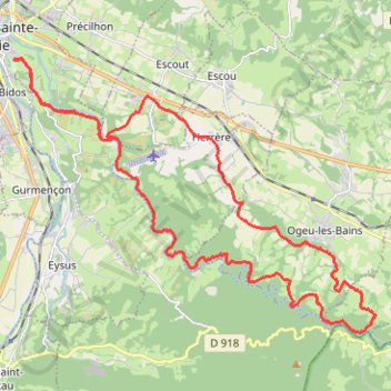 Itinéraire OJ N75 bords du gave, distance, dénivelé, altitude, carte, profil, trace GPS