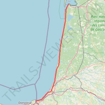 Itinéraire Arcachon to Hendaye - combined route, distance, dénivelé, altitude, carte, profil, trace GPS