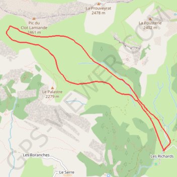 Itinéraire Pic du clot de lamande-palastre, distance, dénivelé, altitude, carte, profil, trace GPS