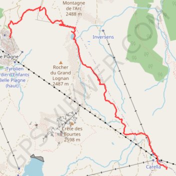 Itinéraire Tunnel des Inversens - Belle Plagne, distance, dénivelé, altitude, carte, profil, trace GPS