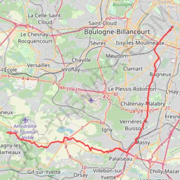 Itinéraire Paris - Massy - Chateaufort, distance, dénivelé, altitude, carte, profil, trace GPS