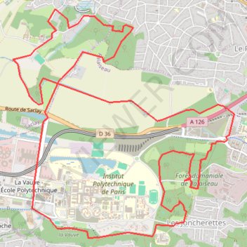 Itinéraire Palaiseau autour de l école Polytechnique, distance, dénivelé, altitude, carte, profil, trace GPS