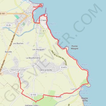 Itinéraire Etape 14 - MONTFARVILLE à BARFLEUR, distance, dénivelé, altitude, carte, profil, trace GPS