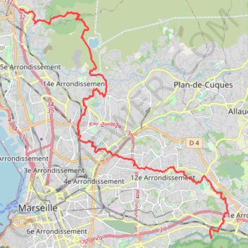Itinéraire Marseille Est, distance, dénivelé, altitude, carte, profil, trace GPS