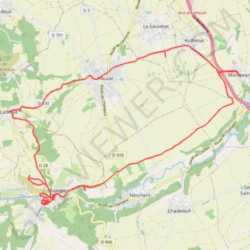 Itinéraire Entre Montpeyroux et Champeix, distance, dénivelé, altitude, carte, profil, trace GPS
