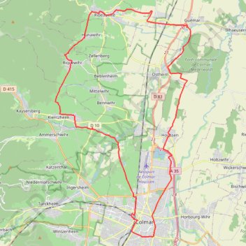 Itinéraire 1.b Colmar, distance, dénivelé, altitude, carte, profil, trace GPS