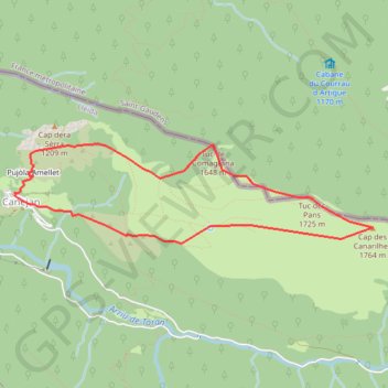 Itinéraire Tuc des Pans depuis Canejan, distance, dénivelé, altitude, carte, profil, trace GPS