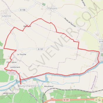 Itinéraire Du Château de Bourg-Charente aux bords de la Charente, distance, dénivelé, altitude, carte, profil, trace GPS