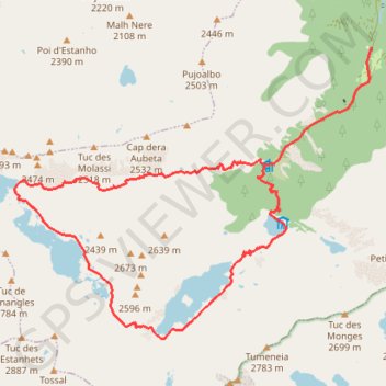 Itinéraire Colhada de Lac de Mar par les lacs de Mar et de Rius, distance, dénivelé, altitude, carte, profil, trace GPS