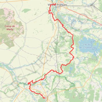 Itinéraire Vitry-le-François - Brienne-le-Château (Via Francigena), distance, dénivelé, altitude, carte, profil, trace GPS