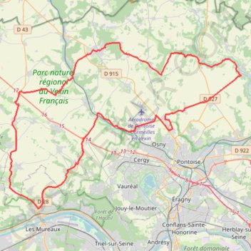 Itinéraire Cergy-Pontoise - Génicourt (2), distance, dénivelé, altitude, carte, profil, trace GPS