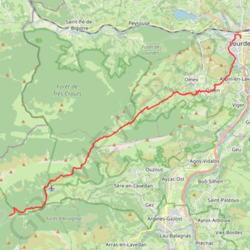 Itinéraire 01_Lourdes-ColSaucède, distance, dénivelé, altitude, carte, profil, trace GPS