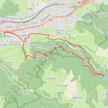 Itinéraire Le Chambon Feugerolles Le barrage du Cotatay, distance, dénivelé, altitude, carte, profil, trace GPS
