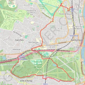 Itinéraire Le parc de Saint Cloud, distance, dénivelé, altitude, carte, profil, trace GPS