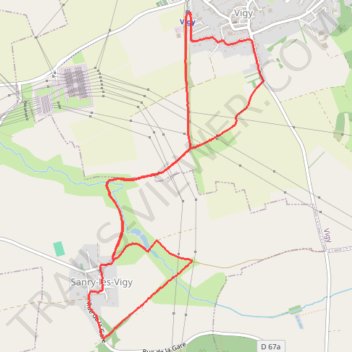 Itinéraire Vigy, gare, distance, dénivelé, altitude, carte, profil, trace GPS