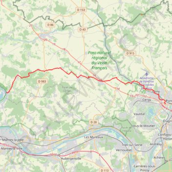 Itinéraire Pontoise - Vetheuil, distance, dénivelé, altitude, carte, profil, trace GPS