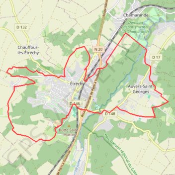 Itinéraire Autour d'Etrechy, distance, dénivelé, altitude, carte, profil, trace GPS