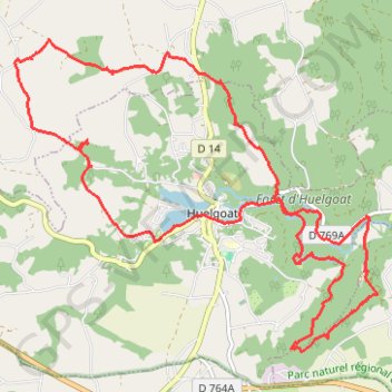 Itinéraire Autour de Huelgoat, distance, dénivelé, altitude, carte, profil, trace GPS