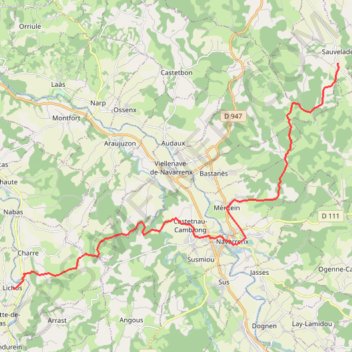 Itinéraire Sauvelade - Lichos, distance, dénivelé, altitude, carte, profil, trace GPS