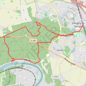 Itinéraire Nandy, en forêt de Rougeau, distance, dénivelé, altitude, carte, profil, trace GPS