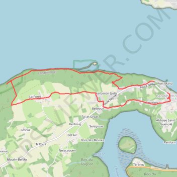 Itinéraire Crozon, tour de Landévennec, petit parcours, distance, dénivelé, altitude, carte, profil, trace GPS