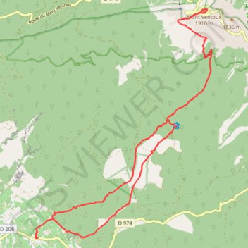 Itinéraire Le Mont Ventoux par le versant Sud, distance, dénivelé, altitude, carte, profil, trace GPS