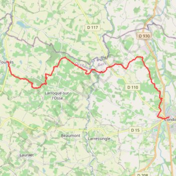 Itinéraire De Fources à Condom, distance, dénivelé, altitude, carte, profil, trace GPS