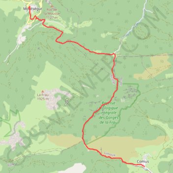 Itinéraire Montségur - Comus (Chemin des Bonshommes), distance, dénivelé, altitude, carte, profil, trace GPS
