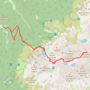 Itinéraire Pic Couttet SW (Belledonne), distance, dénivelé, altitude, carte, profil, trace GPS