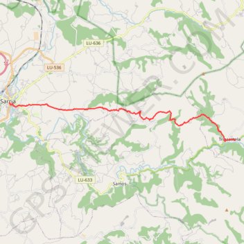 Itinéraire SE38-Triacastela-Sarria, distance, dénivelé, altitude, carte, profil, trace GPS
