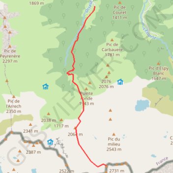 Itinéraire Pic de Lasaugède depuis Ossèse, distance, dénivelé, altitude, carte, profil, trace GPS