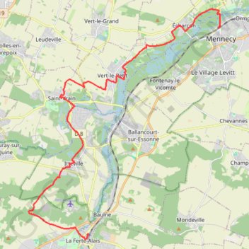 Itinéraire Ferté-Alais - Le Menecy, distance, dénivelé, altitude, carte, profil, trace GPS