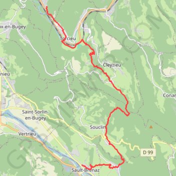 Itinéraire Ambérieu - Sault brenaz, distance, dénivelé, altitude, carte, profil, trace GPS