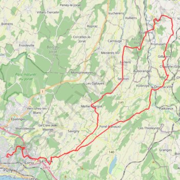 Itinéraire Pully - Rue, distance, dénivelé, altitude, carte, profil, trace GPS